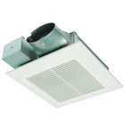 Fan with ECM motor and Pick-A-Flow 80 or 100 CFM, Built-in Multi-Speed, ceiling or wall mount, 3-3/8" housing depth.  