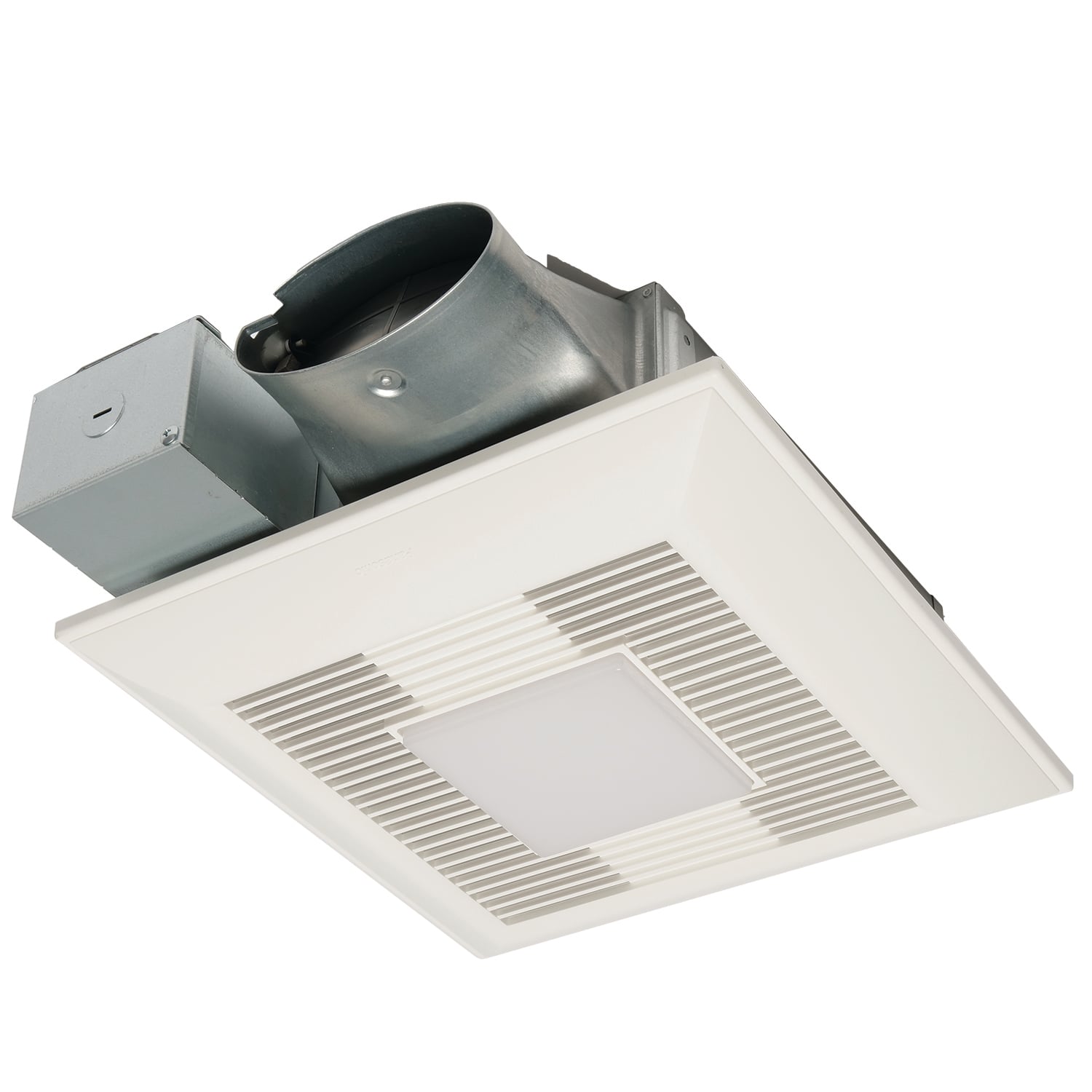 Fan with ECM motor and Pick-A-Flow 50, 80 or 100 CFM, Built-in Condensation Sensor, ceiling or wall mount, 3-3/8" housing depth.  