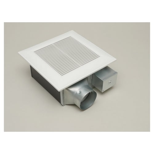 WhisperFit EZ fan, Pick-A-Flow Speed Selector 80 or 110 CFM, 0.3 or 0.8 sone, Flex-Z Fast installation bracket, detachable 4" to 3" duct adapter included