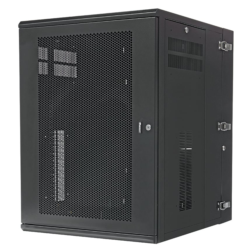 Wall Mount Cabinet, 18RU, 30" Depth, Perforated Door, Black