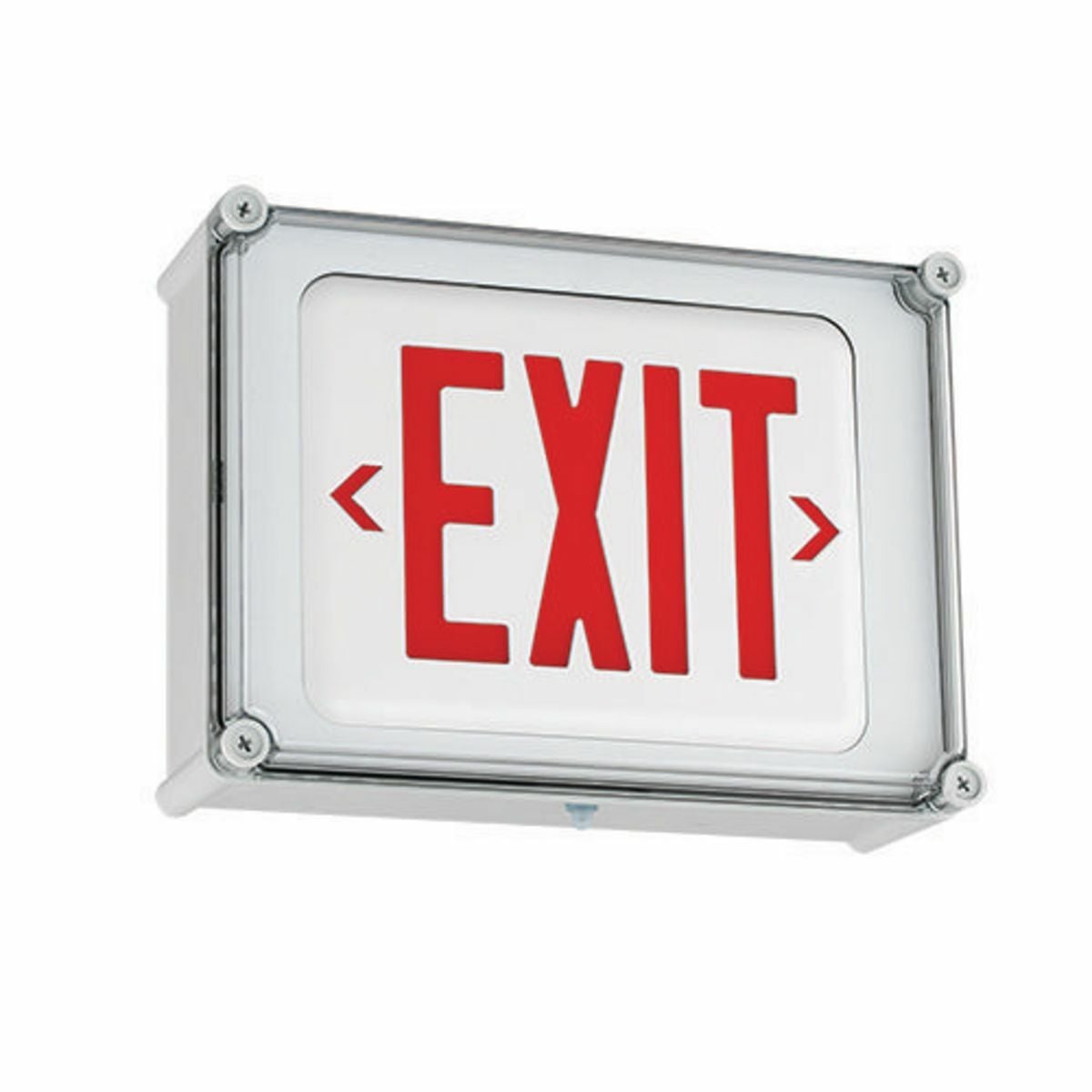 EVE4X series wet location NEMA 4X exit sign, Letter Color: red, Housing Finish: white, Operation: emergency, Battery Type: Nickel Metal Hydride (NiMH), Battery Runtime: 90 min, Voltage Rating: 120/277 VAC.