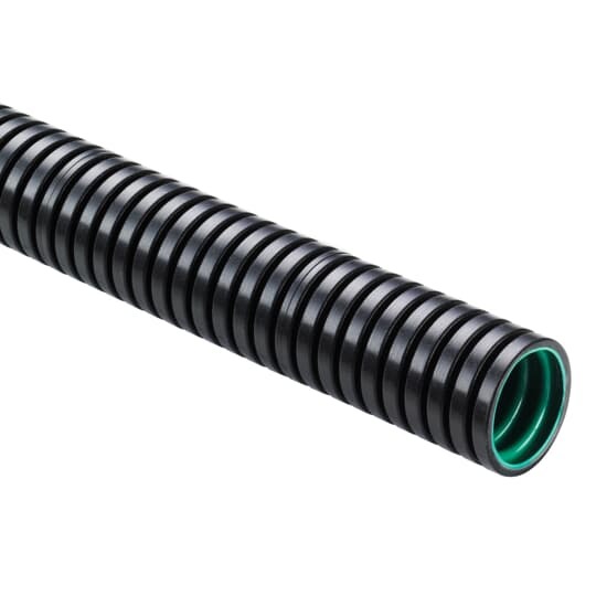 Very Flexible, Heavy Duty, 3 Layer Conduit, Course Profile, Polyamide 12/Polyamide 6, Conduit Size NW12, Black Exterior, Green Interior, 50 Meters