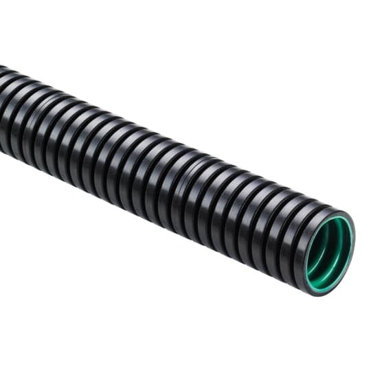 Very Flexible, Heavy Duty, 3 Layer Conduit, Course Profile, Polyamide 12/Polyamide 6, Conduit Size NW17, Black Exterior, Green Interior, 50 Meters