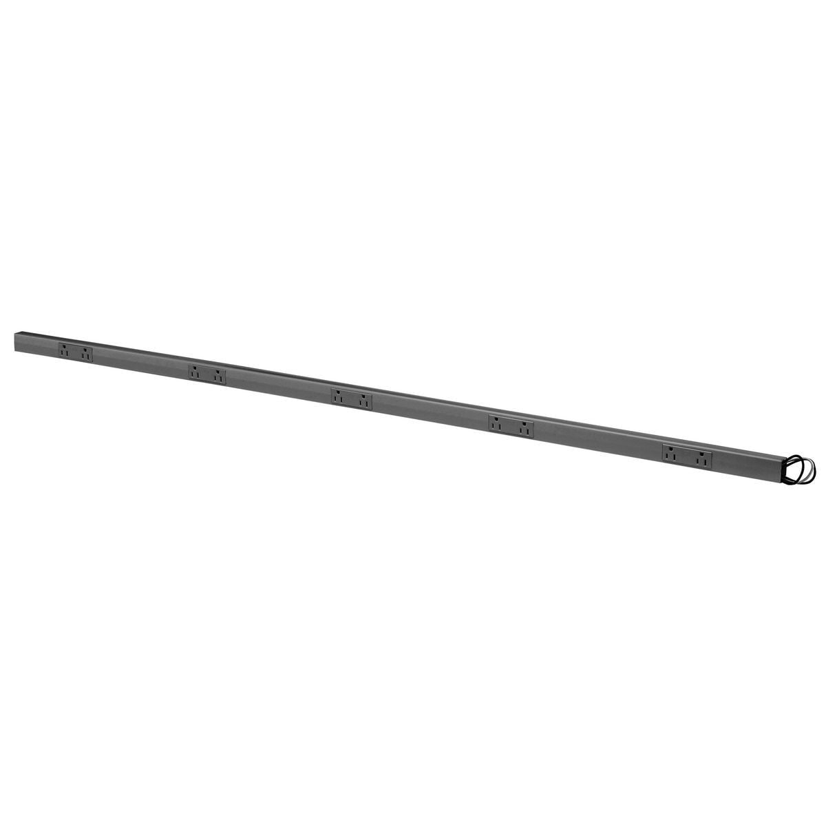 Raceway, Non-Metallic PlugTrak, 5' Length, 15A 125V, 5) Duplex Receptacles, Single Circuit, Black