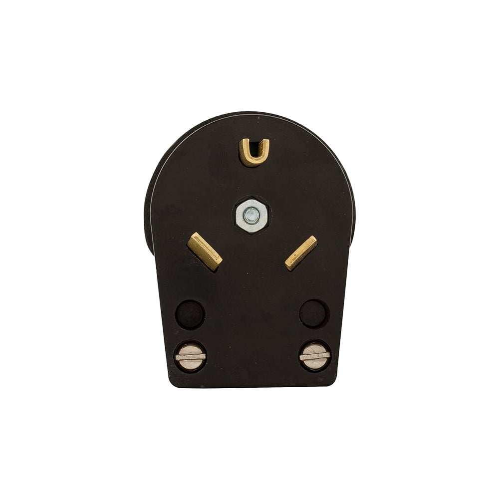 Eaton Arrow Hart extra heavy-duty angled plug , #12-10 AWG, 30A, Commercial, 125V, Back wire, Black, Brass, Urea, TT-30P, Two-pole, three-wire, grounding, Screw, 0.64", Thermoplastic, ED Box