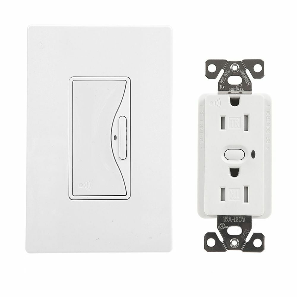 Eaton anyplace switch with Z-Wave receptacle, Tamper resistant, 15A, Residential, Flush mounting, 120V, Wire leads, Push button actuator, 60 Hz, Thermoplastic, Alpine white, 5-15R, Two-pole, Three-wire, grounding, Aspire