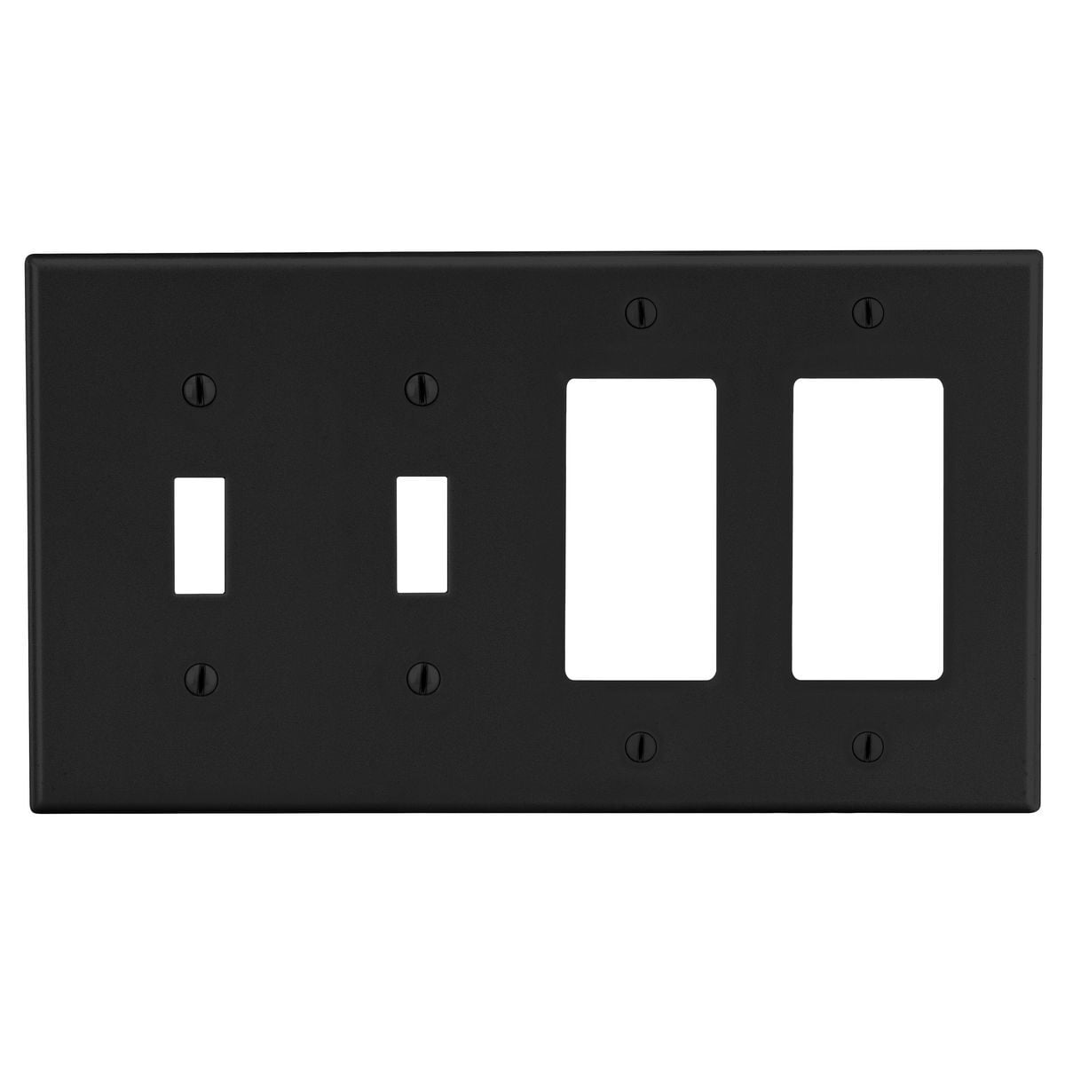 Wallplate, 4-Gang, 2) Toggle 2) Decorator, Black