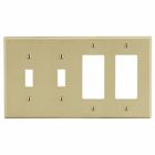 Hubbell Wiring Device Kellems, Wallplates, Non-Metallic, 4-Gang, 2)Toggle, 2) Decorator, Ivory
