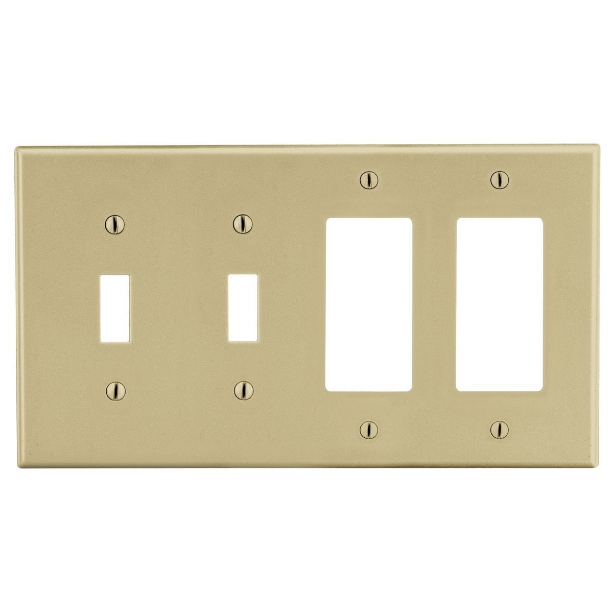 Wallplate, 4-Gang, 2) Toggle 2) Decorator,  Ivory