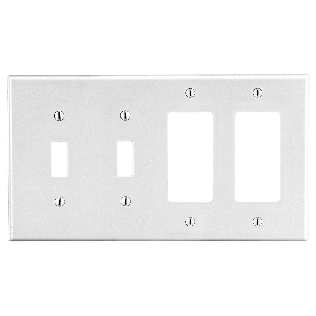 Wallplate, 4-Gang, 2) Toggle 2) Decorator, White