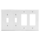 Wallplate, 4-Gang, 2) Toggle 2) Decorator, White