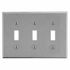 Hubbell Wiring Device Kellems, Wallplates and Box Covers, Wallplate,Non-Metallic, 3-Gang, 3) Toggle, Gray