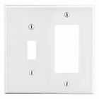 Hubbell Wiring Device Kellems, Wallplates and Box Covers, Wallplate,Non-Metallic, Mid-Sized, 2-Gang, 1) Toggle 1) Decorator, White