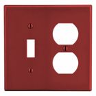 Hubbell Wiring Device Kellems, Wallplates, Non-Metallic, Mid-Sized, 2-Gang, 1) Duplex, 1) Toggle, Red