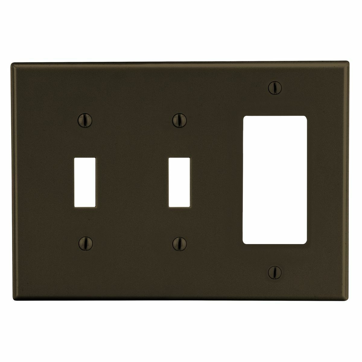 Hubbell Wiring Device Kellems, Wallplates, Non-Metallic, Mid-Sized, 3-Gang, 2) Toggle, 1) Decorator, Brown