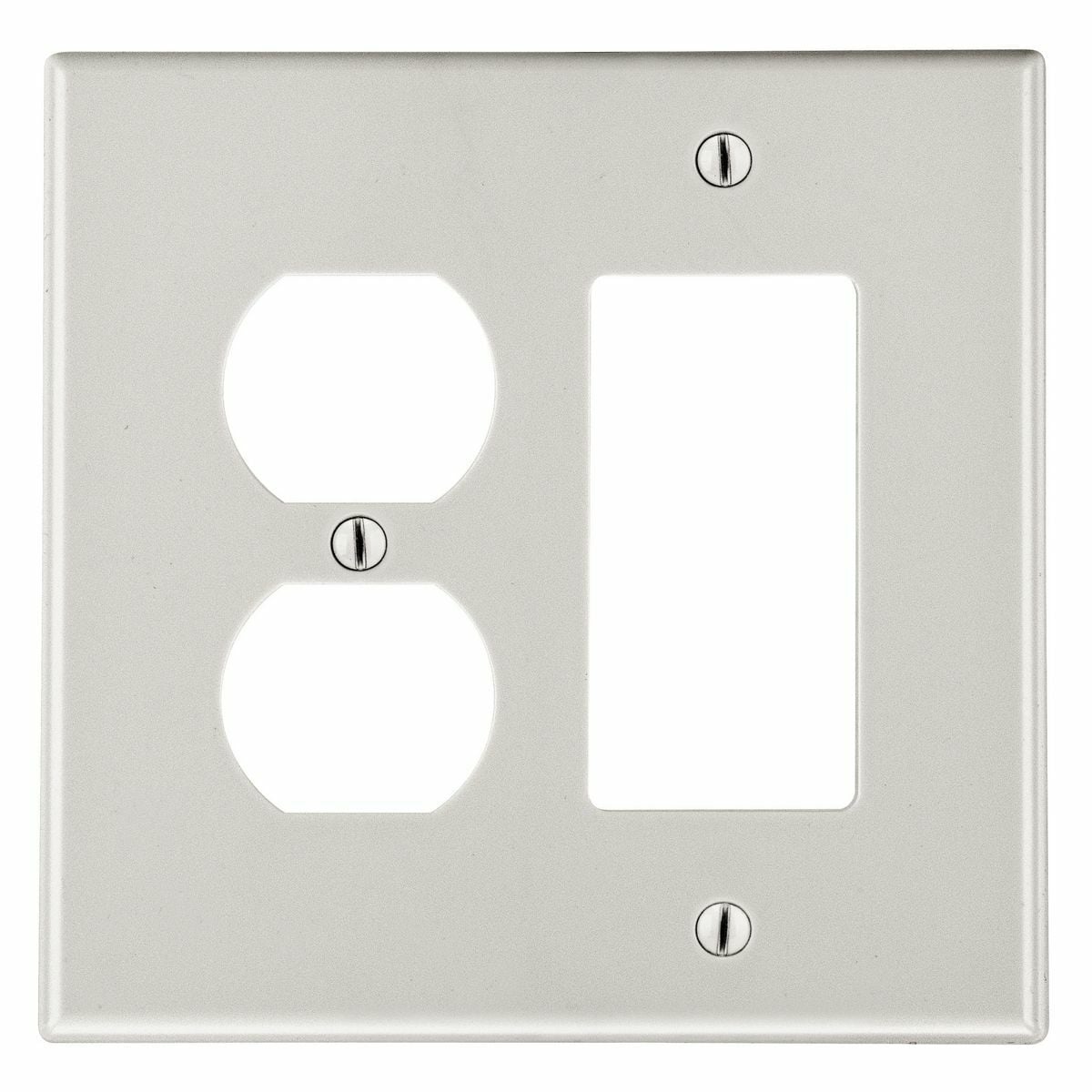 Hubbell Wiring Device Kellems, Wallplates, Non-Metallic, Mid-Sized, 1-Gang, 1) Duplex, 1) Decorator, Light Almond