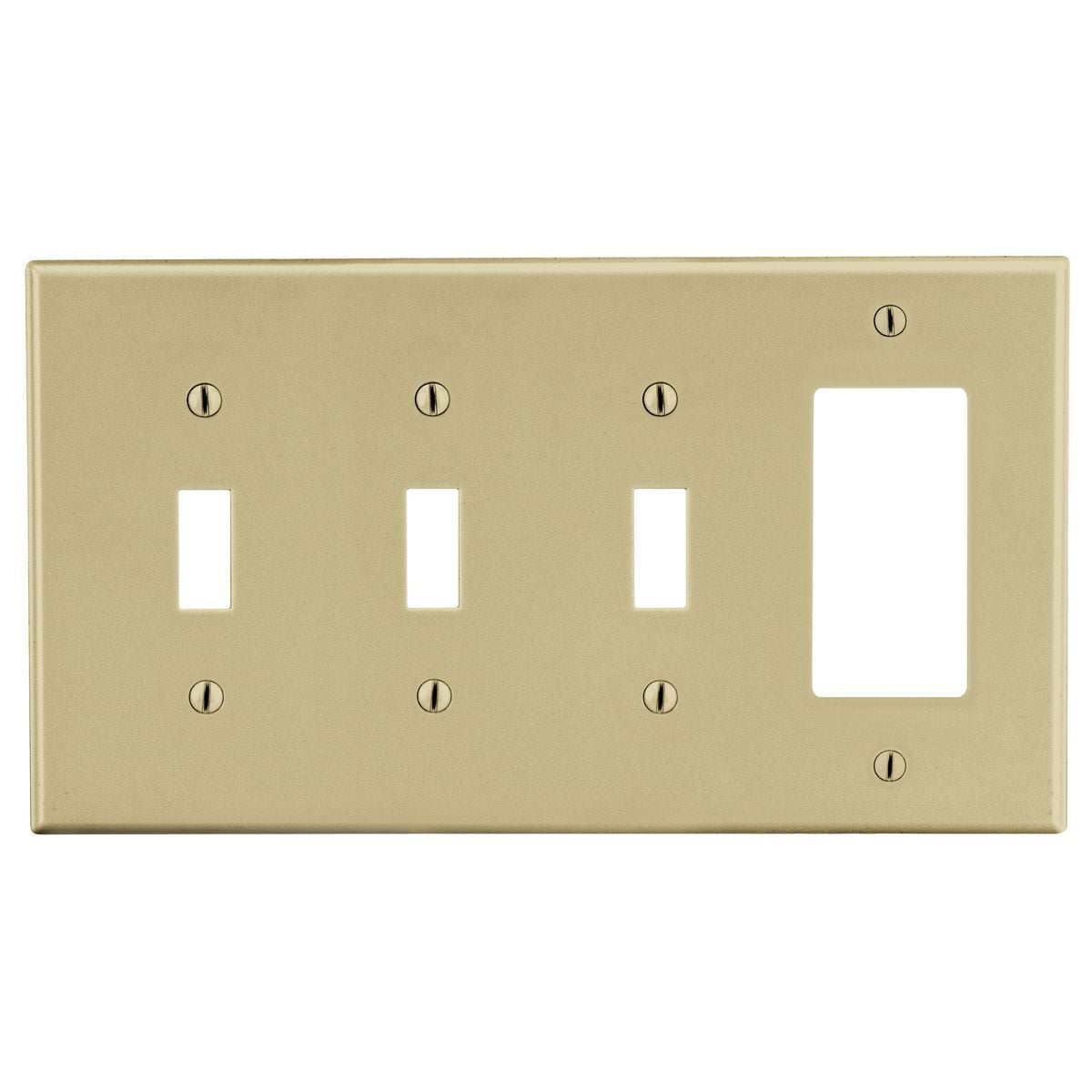 Wallplate, 4-Gang, 3) Toggle 1) Decorator, Ivory