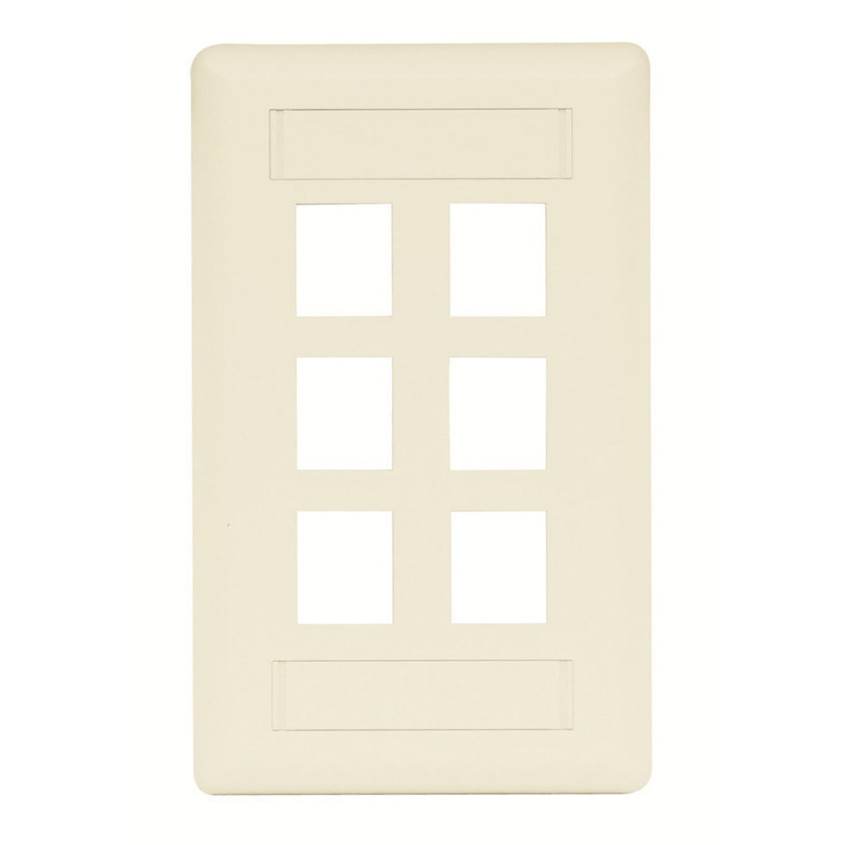Wall Plate, 1-Gang Cover, Flush, 6- Port, Light Almond