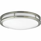 One-Light Brushed Nickel LED close-to-ceiling. Surface mount round with clean modern lines and white acrylic diffuser. DC LED light engine with 1765 delivered lumens at 3000K and 90+ CRI.