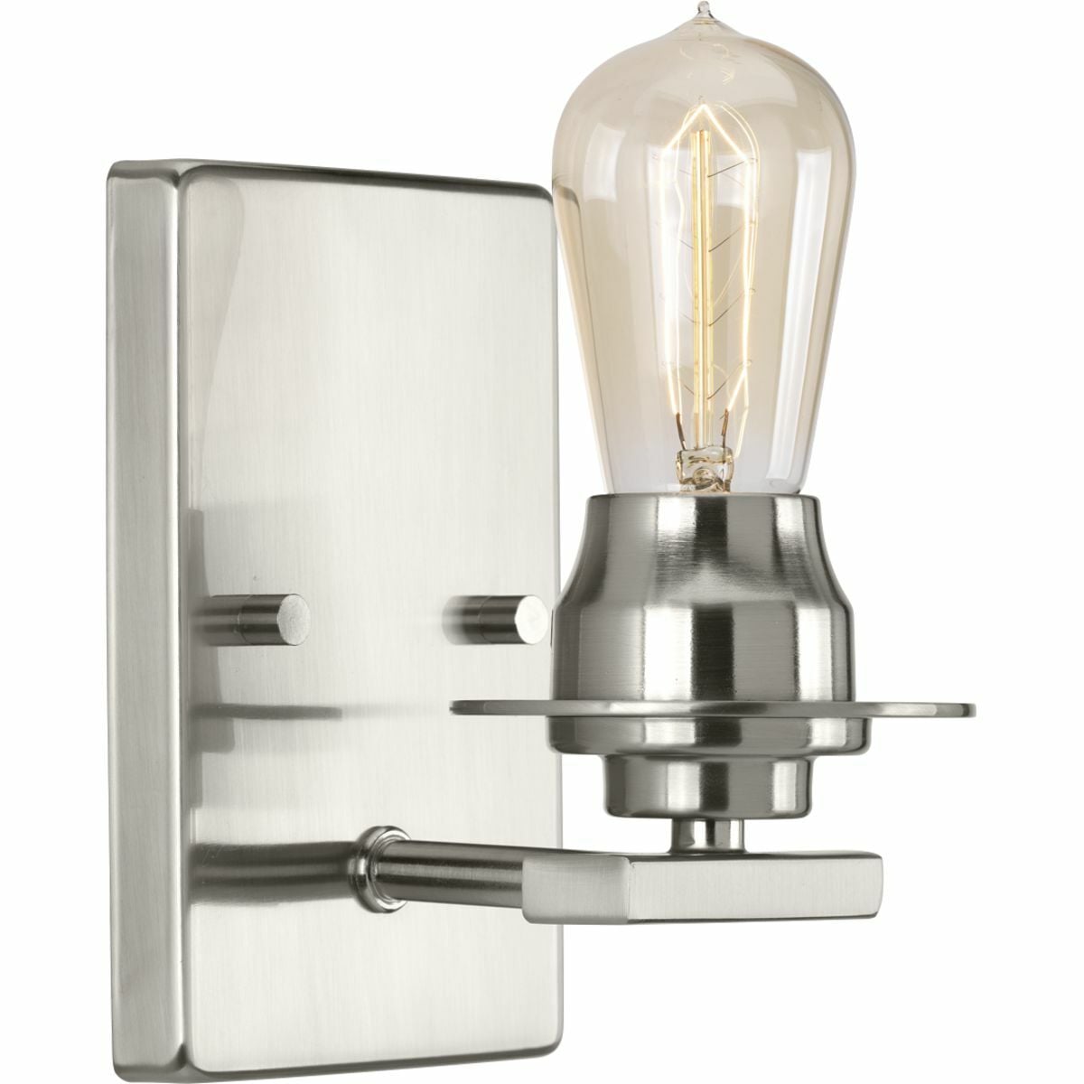 A new category of vintage modern fixtures takes center stage with this one-light bath & vanity fixture from one of our Design Series collections. Delicate details in a Brushed Nickel finish, create statement making focal pieces for a variety of interiors. Debut provides a fitting stage to feature nostalgic, vintage lamps. Glass accessory shades available in clear or frosted seeded finishes.