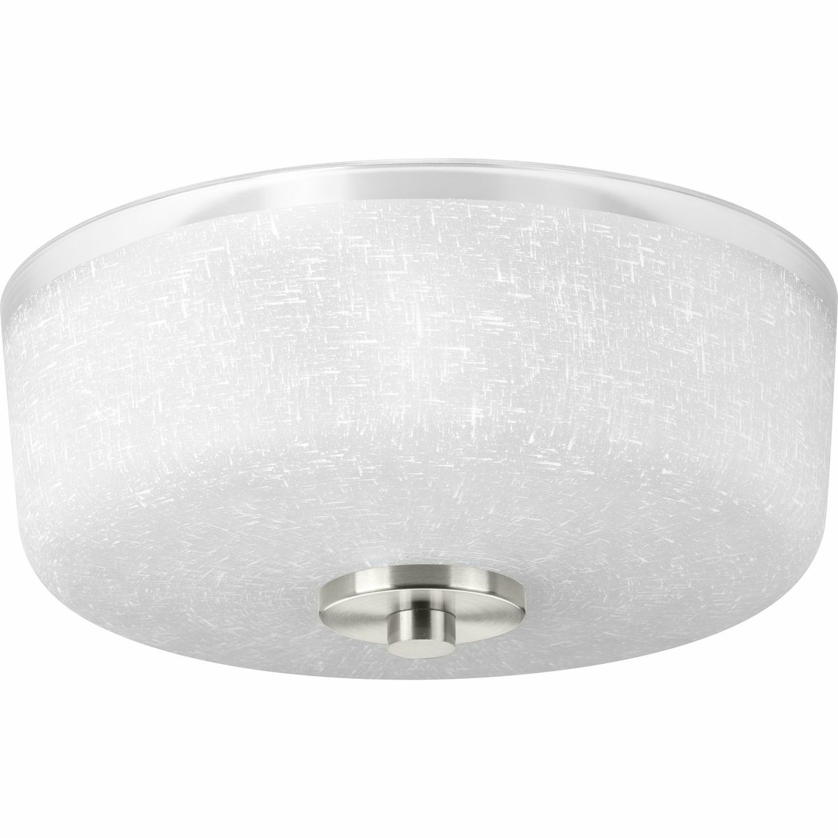 Create the sophisticated feel of modern, urban living in your home with this two-light flush mount with textured white linen glass with a clear edge accent. If you desire a vintage mid-century modern look, the Alexa Collection is just for you.