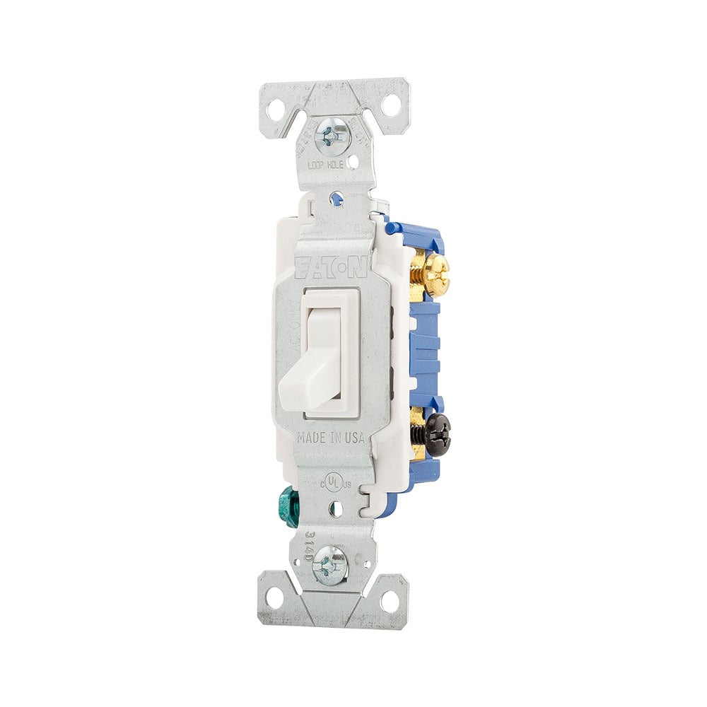 Eaton commercial grade combination switch, Decorator, 15A, Residential, 125V, Single pole, Duplex, White