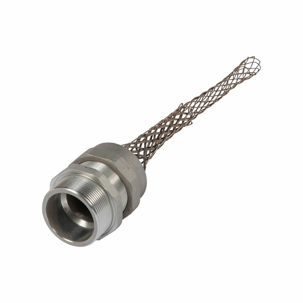 Eaton strain relief deluxe cord grip, Straight, 1.69-1.81" cord diameter, 3" fitting, Male, Stainless Steel Mesh, Aluminum Body, NPT thread, Hazardous/Classified Locations