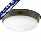 One-light 12-3/4 in LED Flush Mount series featuring an etched glass shade in an Antique Bronze finish. Fixtures are dimmable to 10 percent with Triac or ELV dimmers.
