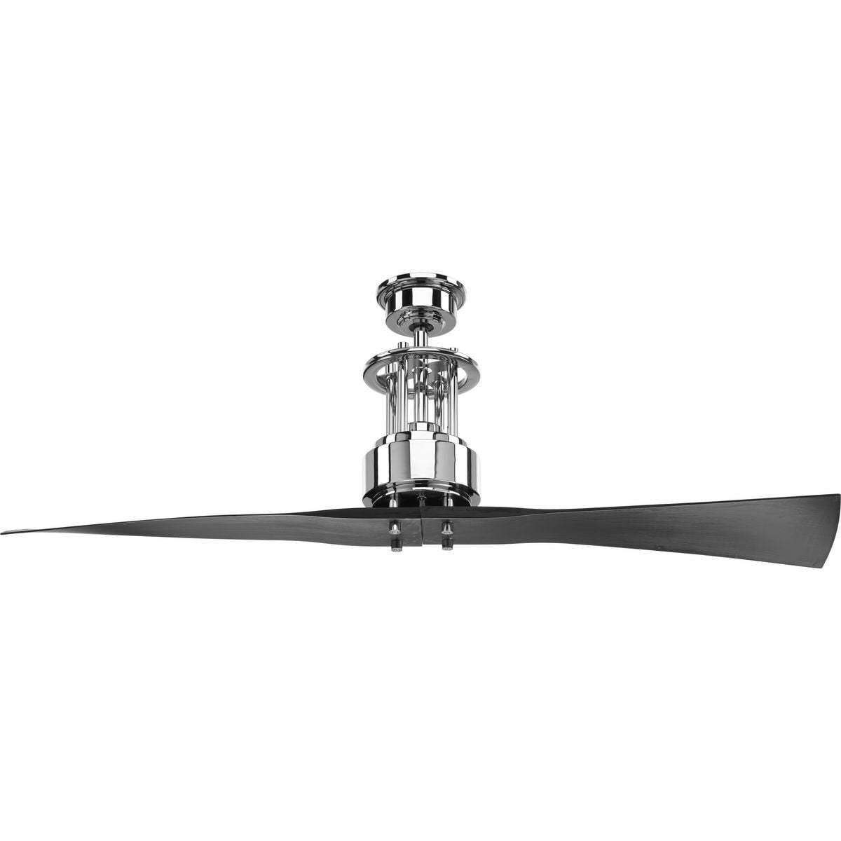 The 56 inch Spades ceiling fan features a sleek contemporary two-blade design that is finished in Polished Chrome with graphite blades. Spades features a dual mount system, an energy saving DC motor and ABS composite blades. A full function remote control with batteries is included.