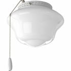 This light kit features a nostalgic schoolhouse, opal glass diffuser that's ideal for lighting in a bedroom. This fan light kit includes threaded adapter for connection to most ceiling fans that accept an accessory light. Convenient Chrome pull-chain operation with a matching white fob. Includes one 3000K, 800 lumen each (source), Title 24 certified LED bulb.