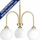 Inspired by the revival of mid-century fashions, the Carisa collection brings home this classic style. A metallic finish supports glossy white glass globes to create a timeless modern design. Three-Light Chandelier in a Vintage Gold finish.