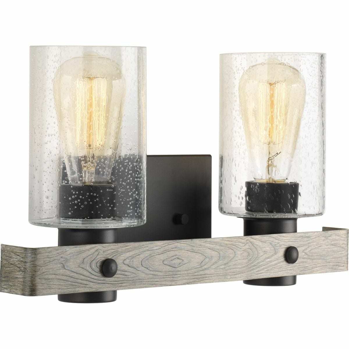 The Gulliver Collection two-light bath & vanity feature a dual toned frame color combinations of Graphite with weathered gray accents. A hand painted wood grained texture complements Rustic and Modern Farmhouse home decor, as well as Urban Industrial and Coastal interior settings.