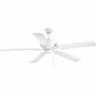 This five-blade 60 in Lakehurst ceiling fan features an all weather wet location rating (ABS) to accommodate a variety of interior and exterior locations. Compatible with universal light kits, Lakehurst features a dual mount system and a three-speed pull chain fan switch. ABS blades. White finish.