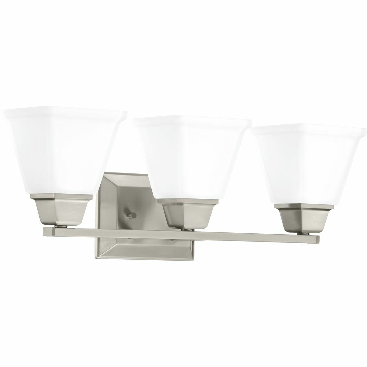 Distinctive chiseled features and clean lines are key features within the Clifton Heights collection. Inspired by an updated interpretation of Craftsman styling, careful attention to the details delivers a dramatic accent. A Brushed Nickel finish complements elegant etched square glass shades. The Clifton Heights collection enhances a variety of home styles including Farmhouse, Craftsman and Transitional decor. Three-Light bath & vanity fixture.