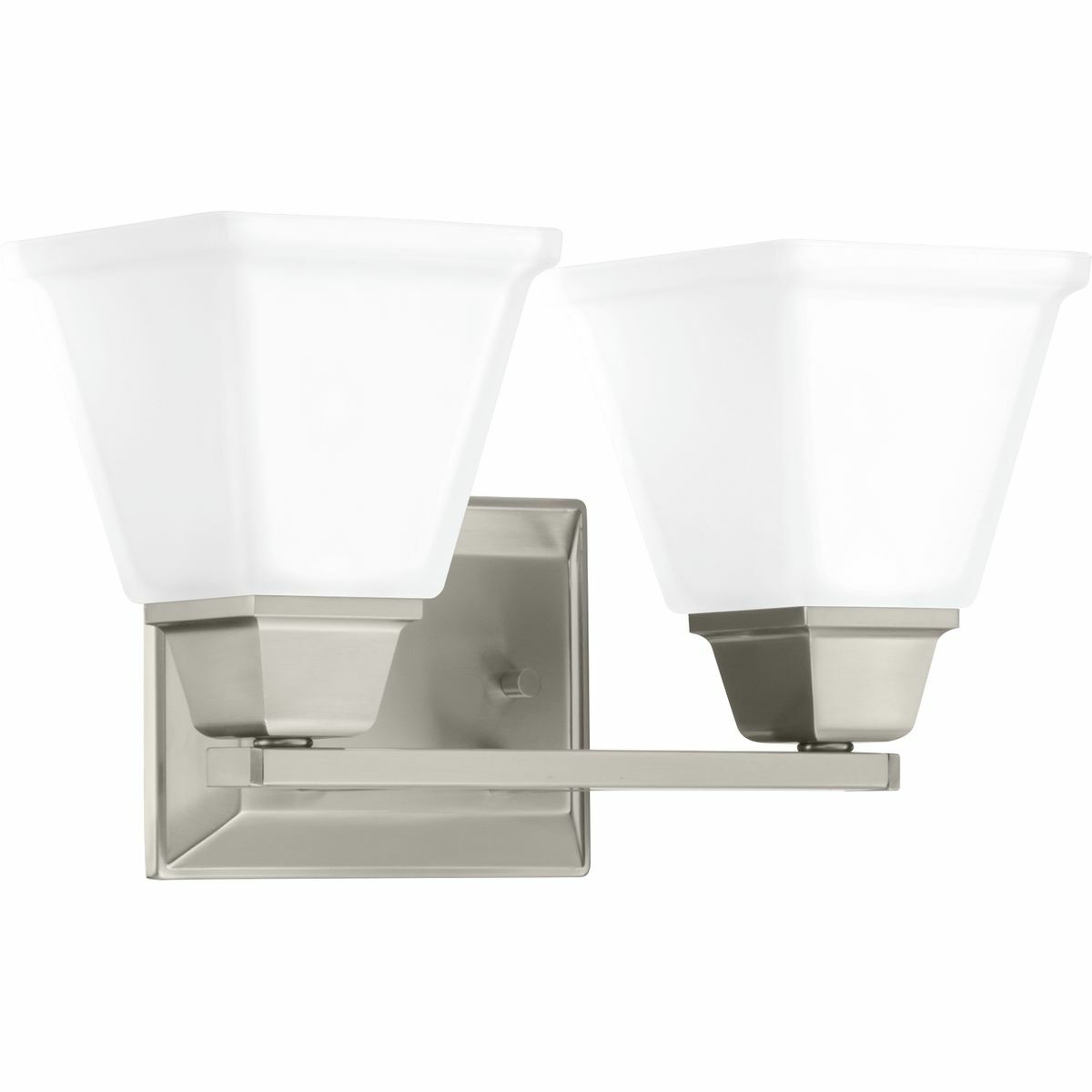 Distinctive chiseled features and clean lines are key features within the Clifton Heights collection. Inspired by an updated interpretation of Craftsman styling, careful attention to the details delivers a dramatic accent. A Brushed Nickel finish complements elegant etched square glass shades. The Clifton Heights collection enhances a variety of home styles including Farmhouse, Craftsman and Transitional decor. Two-Light bath & vanity fixture.