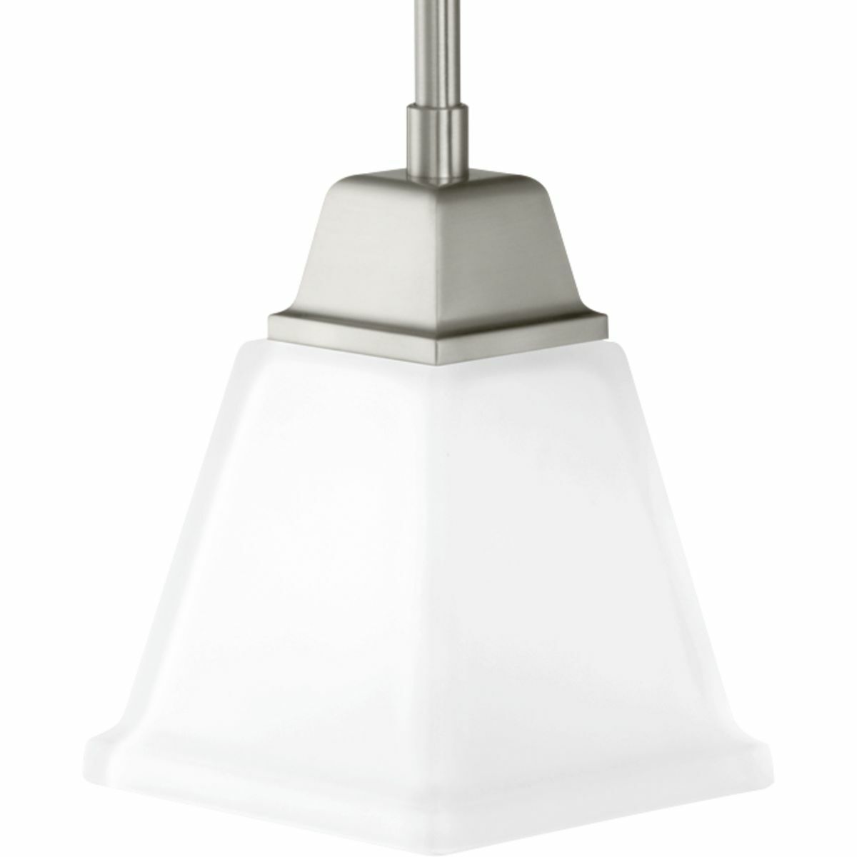 Distinctive chiseled features and clean lines are key features within the Clifton Heights collection. Inspired by an updated interpretation of Craftsman styling, careful attention to the details delivers a dramatic accent. A Brushed Nickel finish complements elegant etched square glass shades. The Clifton Heights collection enhances a variety of home styles including Farmhouse, Craftsman and Transitional decor. One-Light Mini-Pendant.