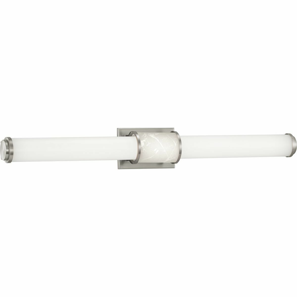A classic form with contemporary updates, The Phase 1.2 Collection 36in. bath bar features elongated acrylic shade with a decorative center accent. Both a faux stone option and white geometric decorative diffuser are included to further customize the fixture. An integrated LED source provides uniform illumination, as well as energy and cost savings benefits. Can be installed vertically or horizontally and is suitable for Modern interiors.