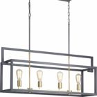 The Blakely collection four-light linear chandelier is a fashion-forward design style. A rectangular frame celebrates geometric interplay with clean, straight lines. Finished in Graphite with satin brass accents, the Blakely collection is ideal for Modern and Traditional interiors.