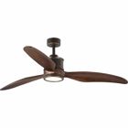 Farris features three solid wood carved blades to form a sleek, modern design. The 60 in ceiling fan includes an integrated LED light kit that is removable to provide the option in non-illuminated applications. Oil Rubbed Bronze finish. A full function remote control with batteries is included, and the dual mount canopy accommodates flat or sloped ceilings.