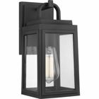 Partner timeless elegance with a pinch of coastal vibe with this wall lantern. A beautiful black square frame crafted from corrosion-proof composite polymer material features a half loop on top of the structure. The light fixture's clear glass panes allow the lantern to complement other farmhouse and coastal decor for an overall beautiful, welcoming look. DURASHIELD by Progress Lighting is built to last. Constructed from a composite material with UV protection, DURASHIELD holds up even in the harshest weather conditions. This high-performance finish has a 5-year warranty and is resistant to rust, corrosion, and fading.
