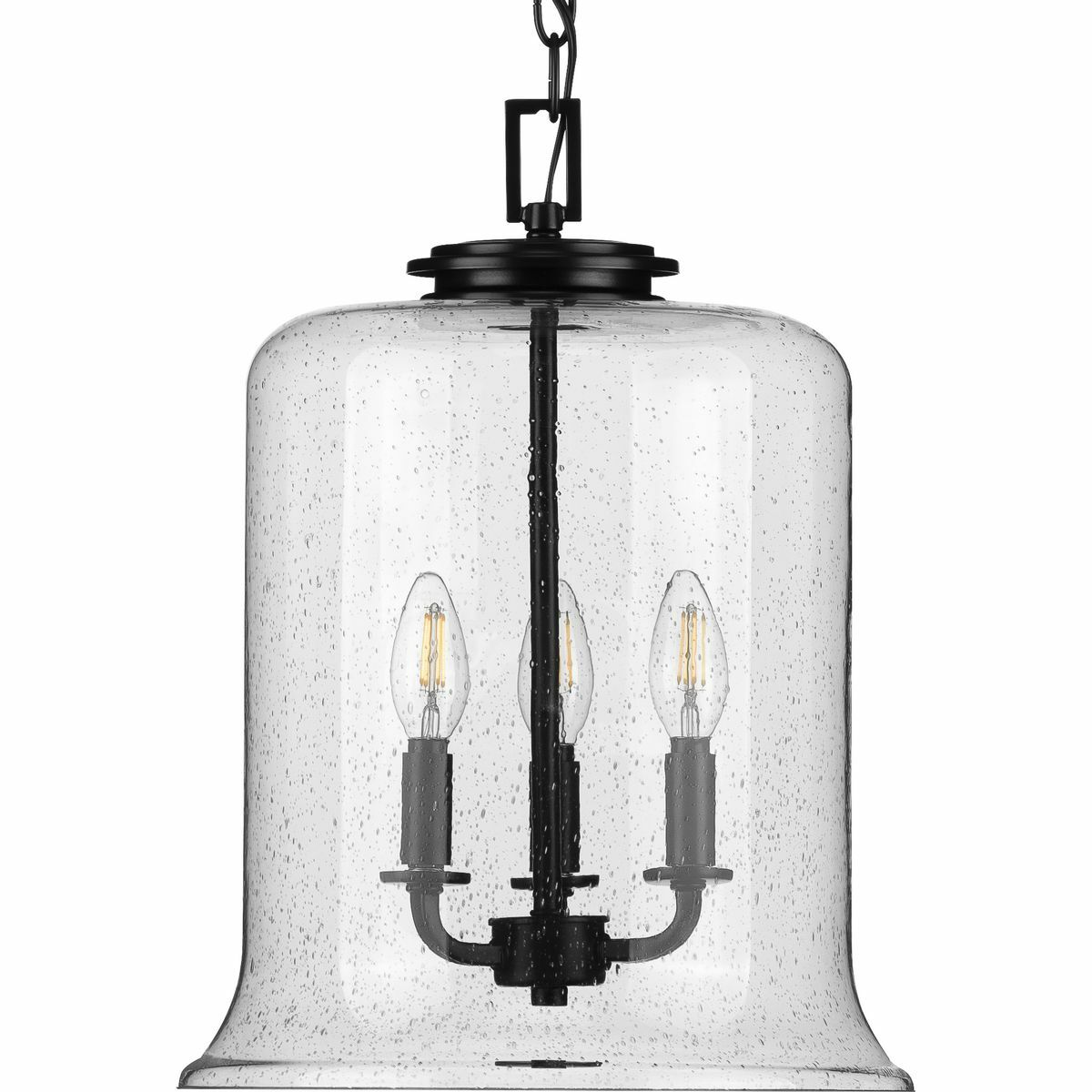 Immerse yourself in a home atmosphere primed for relaxation and inspired thinking with the beautiful craftsmanship of this pendant. Savor this fresh take on a classic light choice as your gaze traces a sleek stem that extends down from a round ceiling plate to a beautiful black light base. A lightly seeded glass shade adds an unexpected, but welcomed dash of modern personality to this clean, traditional design.