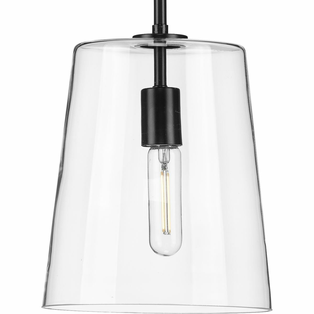 Who says you have to sacrifice forms for function? This versatile pendant features a simple, clear glass shade that embraces minimalist modernity and functional task lighting. The glass shade rests at the end of a sleek black bar that attaches to the ceiling. Each light fixture has a swivel at its base that makes it perfect for installing on flat or angled ceilings.