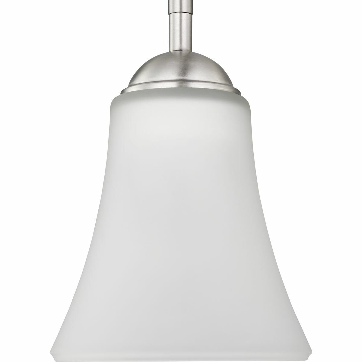 You'll absolutely love the angelic demeanor of this mini-pendant. An otherworldly etched glass bell-shaped shade is the focus of this lighting design. The shade hangs from a beautiful brushed nickel light base that is held in place by a delicate stem.