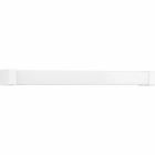 The Wrap and Strip Collection's Two-Foot LED Strip Light features a crisp white acrylic diffuser shaped into an elegant elongated silhouette. The light fixture is complemented by white end caps and a white metal chassis. The strip light can be mounted on a wall or ceiling.