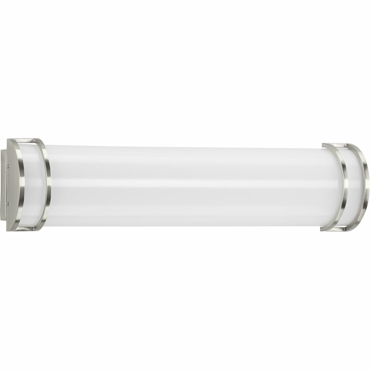 This LED bath light offers a taste of subtle sophistication to any design. Beautiful brushed nickel bands cap each end of the shade for a clean, modern aesthetic. The shade includes an integrated 23w LED source provides energy and cost savings benefits.