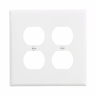 Eaton Duplex receptacle wallplate, White, Duplex receptacle Cutout, Polycarbonate, Two- gang, Mid-size