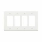 Eaton Decorator / GFCI wallplate, White, Decorator Cutout, Polycarbonate, Four- gang, Mid-size
