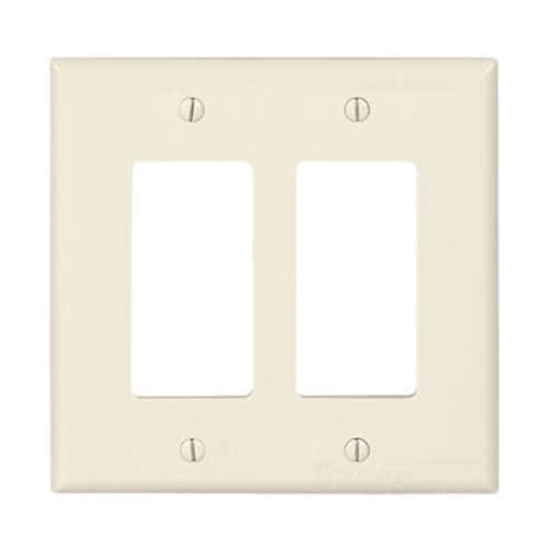 Eaton Decorator / GFCI wallplate, Lt. Almond, Decorator Cutout, Polycarbonate, Two- gang, Mid-size