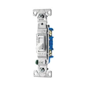 Eaton toggle switch, #14-10 AWG, 15A, Flush, 120V, Back and side, push wire, Screw, Almond, Load type: Motor Control, Fan, LED, Incandescent, ELV, MLV, CFL, Flourescent, Halogen, Single-Pole, Three-Way, Three-Way