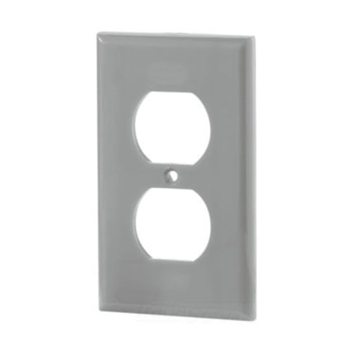 Eaton Duplex receptacle wallplate, Gray, Duplex receptacle Cutout, Nylon, Single- gang, Standard, ED Box